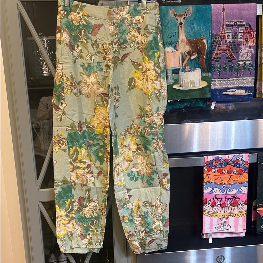 Talbots Linen Floral Botanical Print Pants PS Coastal Summer Boho